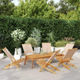 Folding Garden Chairs 6 pcs Beige Fabric and Solid Wood 3214647