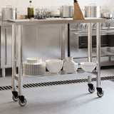 Kitchen Work Table with Wheels 110x30x85 cm Stainless Steel 376461