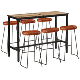 7 Piece Bar Set Solid Rough Wood Mango and Metal 3216412