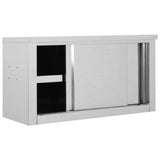 ZNTS Kitchen Wall Cabinet with Sliding Doors 90x40x50 cm Stainless Steel 51052