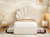 3ft Single Upholstered Bed with Adjustable Chic Petal Headboard, Soft Velvet Bed Frame with 2 N652P296621W