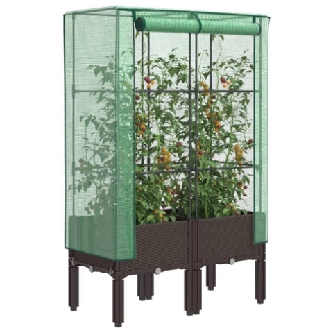 ZNTS Raised Bed with Greenhouse Cover Rattan Look 80x40x140 cm 4015805