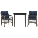 3 Piece Bistro Set with Cushions Grey Poly Rattan 3212180