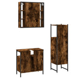 3 Piece Bathroom Cabinet Set Smoked Oak Engineered Wood 3214757
