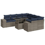 9 Piece Garden Sofa Set with Cushions Grey Poly Rattan Acacia 3326772