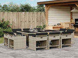 11 Piece Garden Dining Set with Cushions Light Grey Poly Rattan 3211211