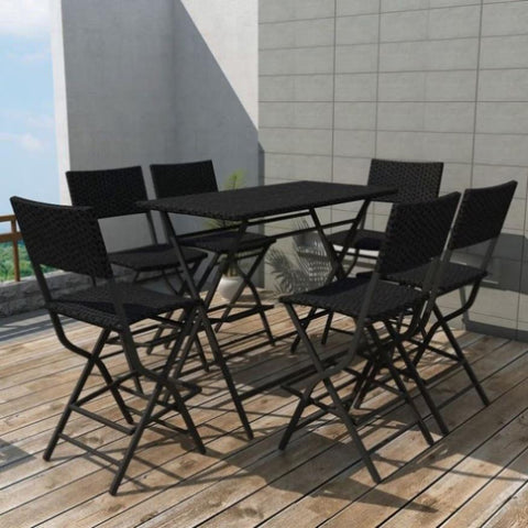 7 Piece Folding Outdoor Dining Set Steel Poly Rattan Black 42878