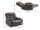 Manual Reclining Chair, Recliner Armchair with Faux Leather, Footrest, Cup Holders, 86x93x102cm, T3398P343138