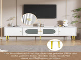 Modern TV Stand, 4doors, Metal bracket, TV Cabinet Storage Sideboard with 2 glass doors, TV N605P407493W