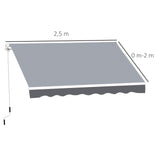2.5m x 2m Garden Patio Manual Awning Canopy Sun Shade Shelter Retractable with Winding Handle Grey T3398P317561