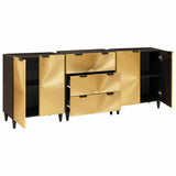 Sideboard 3 pcs Black and Gold 60 x 33 x 75 cm Solid Mango Wood 3310023
