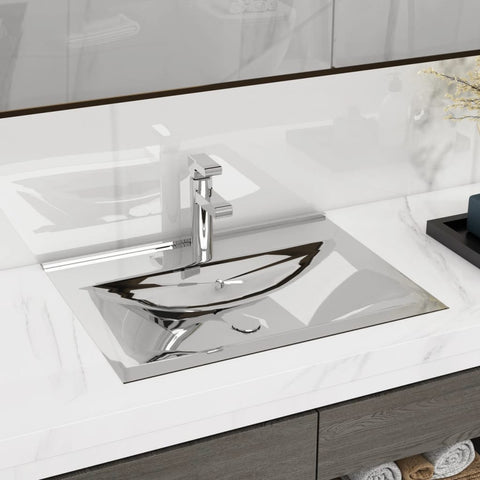 Wash Basin with Overflow 60x46x16 cm Ceramic Silver 143502