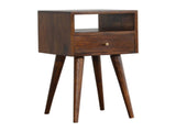 Solid Wood Mini Chestnut Bedside, 1 Drawer and Open Shelf, Dark Brown B2743P402928