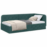 Corner Bed Frame with Headboard Dark Green 90 x 190 cm Fabric 42016491