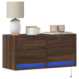 TV Wall Cabinet with LED Lights Brown Oak 80x31x35 cm 852361