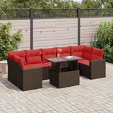 8 Piece Garden Sofa Set with Cushions Brown Poly Rattan Acacia 3326285
