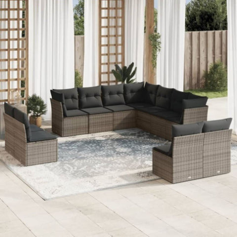 ZNTS 11 Piece Garden Sofa Set with Cushions Grey Poly Rattan 3217820