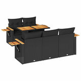 6 Piece Garden Sofa Set with Cushions Black Poly Rattan Acacia 3327548