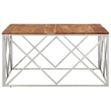Coffee Table Silver Stainless Steel and Solid Acacia Wood 349983