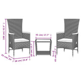 3 Piece Garden Dining Set with Cushions Grey Poly Rattan 3277568