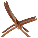 Folding Relaxing Chair Brown Real Leather 356376