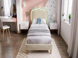 Upholstered Bed, 3ft 90x190cm Single Bed with LED, Bed Frame with Wooden Slats and Adjustable Height N601P288476B