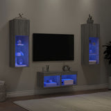 4 Piece TV Wall Cabinets with LED Lights Grey Sonoma 3216581