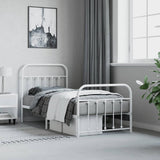 Bed Frame White Powder-Coated Steel Single Bed Frame 352638