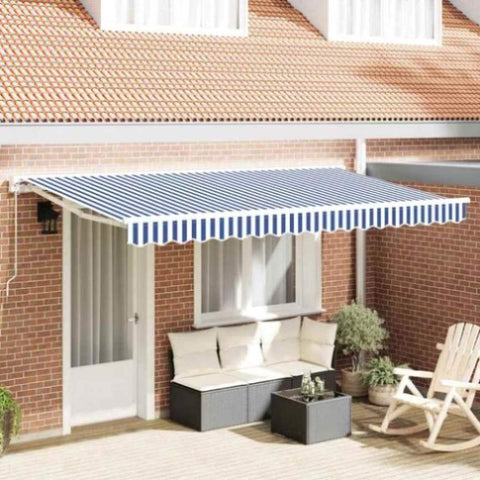 Retractable Awning Manual Blue and White 350x200 cm Fabric 3329619