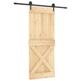 Sliding Door Natural and Black 85 x 210 cm Solid Pine Wood 3445131