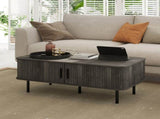 Coffee Table with Storage, Living Room Table with Slatted Tambour Sliding Doors and Foot Pads, T3398P377894