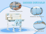 Kids Desk and Chair Set, with Storage Shelves, Washable Cover, for Ages 3-12 Years - Blue T3398P347714