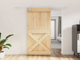 Sliding Door Natural and White 80 x 210 cm Solid Pine Wood 3444942
