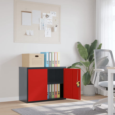 ZNTS File Cabinet Anthracite and Red 90x40x70 cm Steel 339725