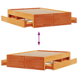 Bed Frame without Mattress with Drawers Wax Brown 140x190 cm Solid Wood Pine 3308818