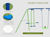 Metal Garden Swing Set Height Adjustable Children Outdoor Backyard Play Set for Toddlers Over 3 T3398P348086