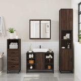 ZNTS 3 Piece Bathroom Furniture Set Brown Oak Engineered Wood 3301094