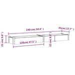 ZNTS Garden Raised Bed with Liner Grey 240x45x25 cm Solid Wood Fir 364297