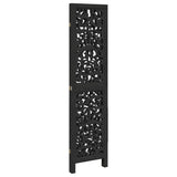 Room Divider 3 Panels Black Solid Wood Paulownia 358749