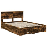 Bed Frame with Drawer Smoked Oak 140 x 190 cm Engineered Wood 3410899
