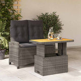 2 Piece Garden Dining Set with Cushions Grey Poly Rattan 3277406