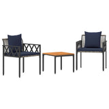 Outdoor Furniture Set 3 pcs Grey and Navy Blue Poly Rattan 42025350
