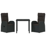 Garden Dining Set with Cushion 3 pcs Black Poly Rattan 3379520