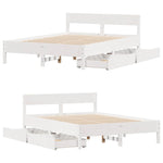 ZNTS Bed Frame without Mattress White 135x190 cm Double Solid Wood Pine 3301765