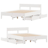 ZNTS Bed Frame without Mattress White 135x190 cm Double Solid Wood Pine 3301765