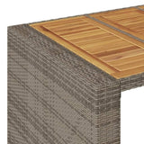 ZNTS Garden Bar Table with Acacia Wood Top Grey 145x80x110 cm Poly Rattan 368699