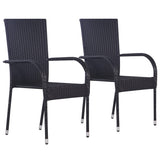 Dining Set Black Solid Acacia wood, Powder-Coated Steel, PE rattan 3068698