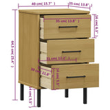 Bedside Cabinet with Metal Legs Brown Solid Wood Pine OSLO 350976