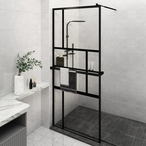 ZNTS Walk-in Shower Wall with Shelf Black 90x195 cm ESG Glass&Aluminium 3185460