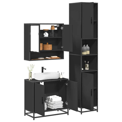 ZNTS 3 Piece Bathroom Furniture Set Black Engineered Wood 3301095